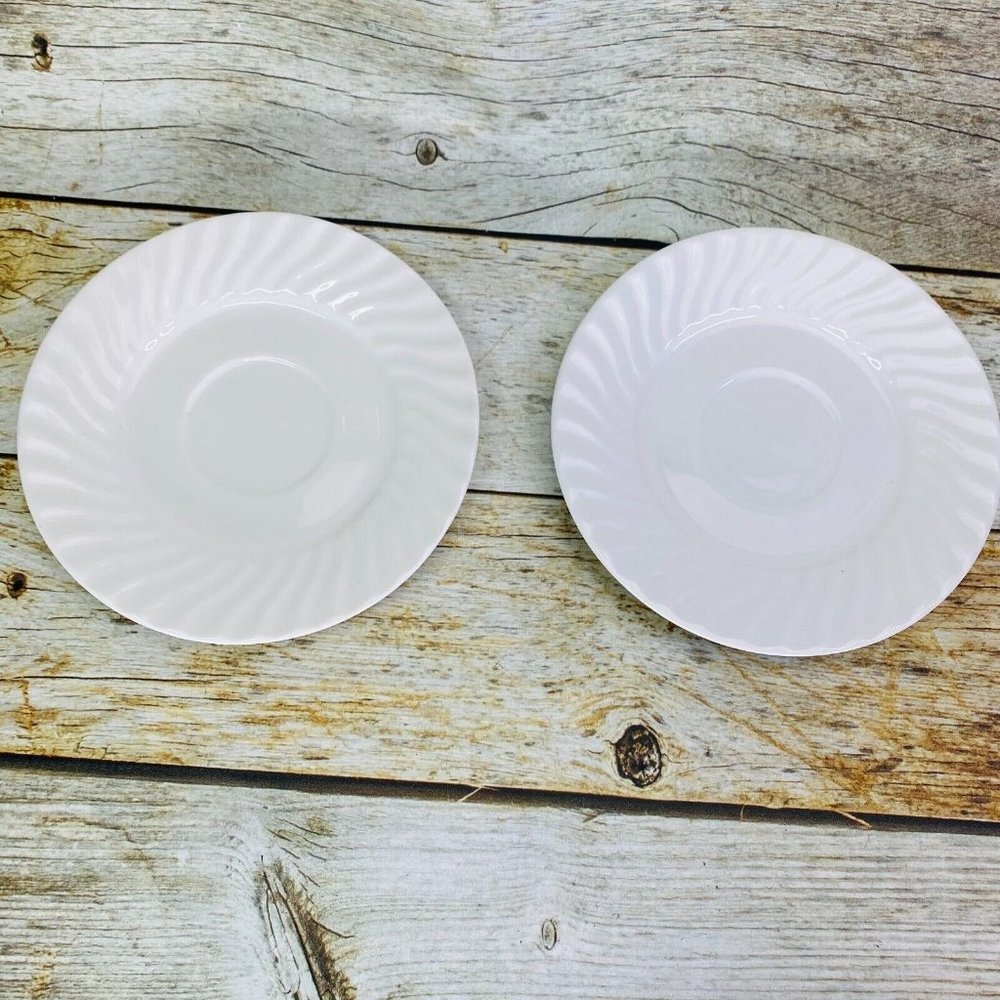 Gourmet Expressions REGENT WHITE Stoneware swirl Rim Oven Safe Saucers Set of 5